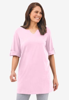 Perfect Roll-Tab-Sleeve Notch-Neck Tunic