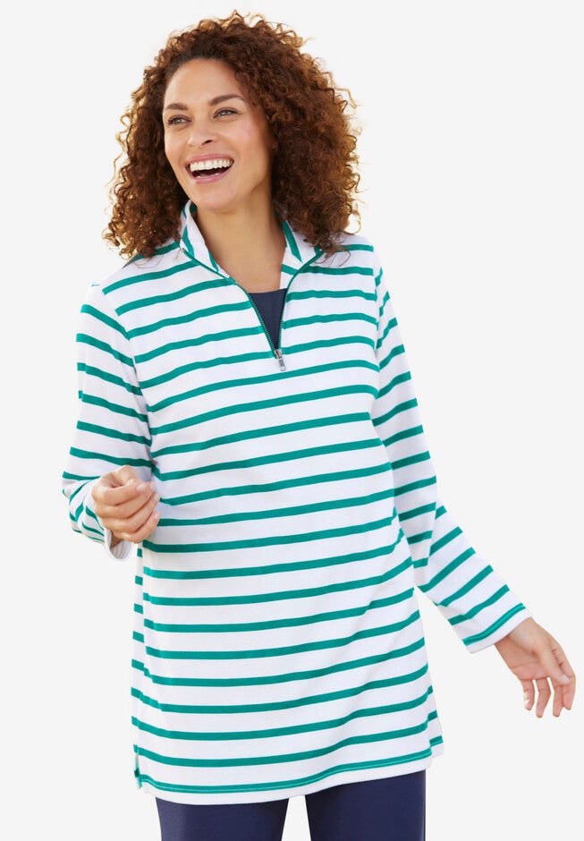 Layered-Look Quarter Zip Sweatshirt, WATERFALL STRIPE, hi-res image number 0