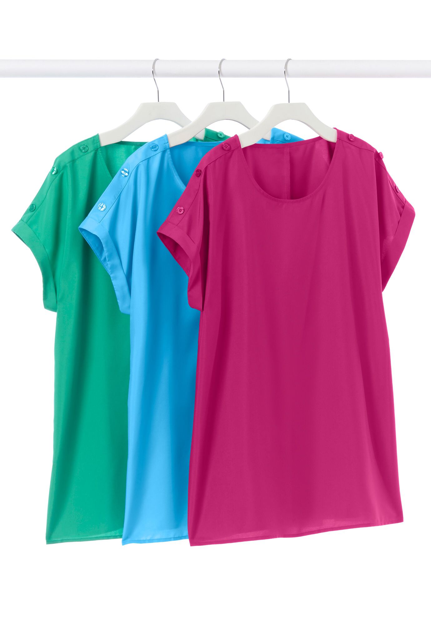 Short Sleeve Dolman Button Blouse, , on-hover image number 1