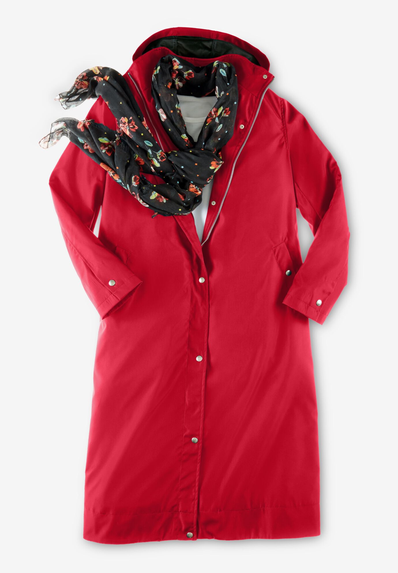Woman within rain jackets store