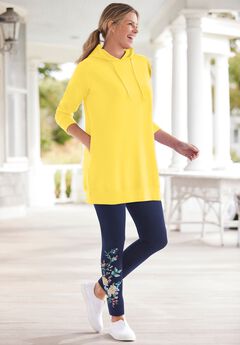 Stretch-Cotton Knit Pull-On Embroidered Leggings