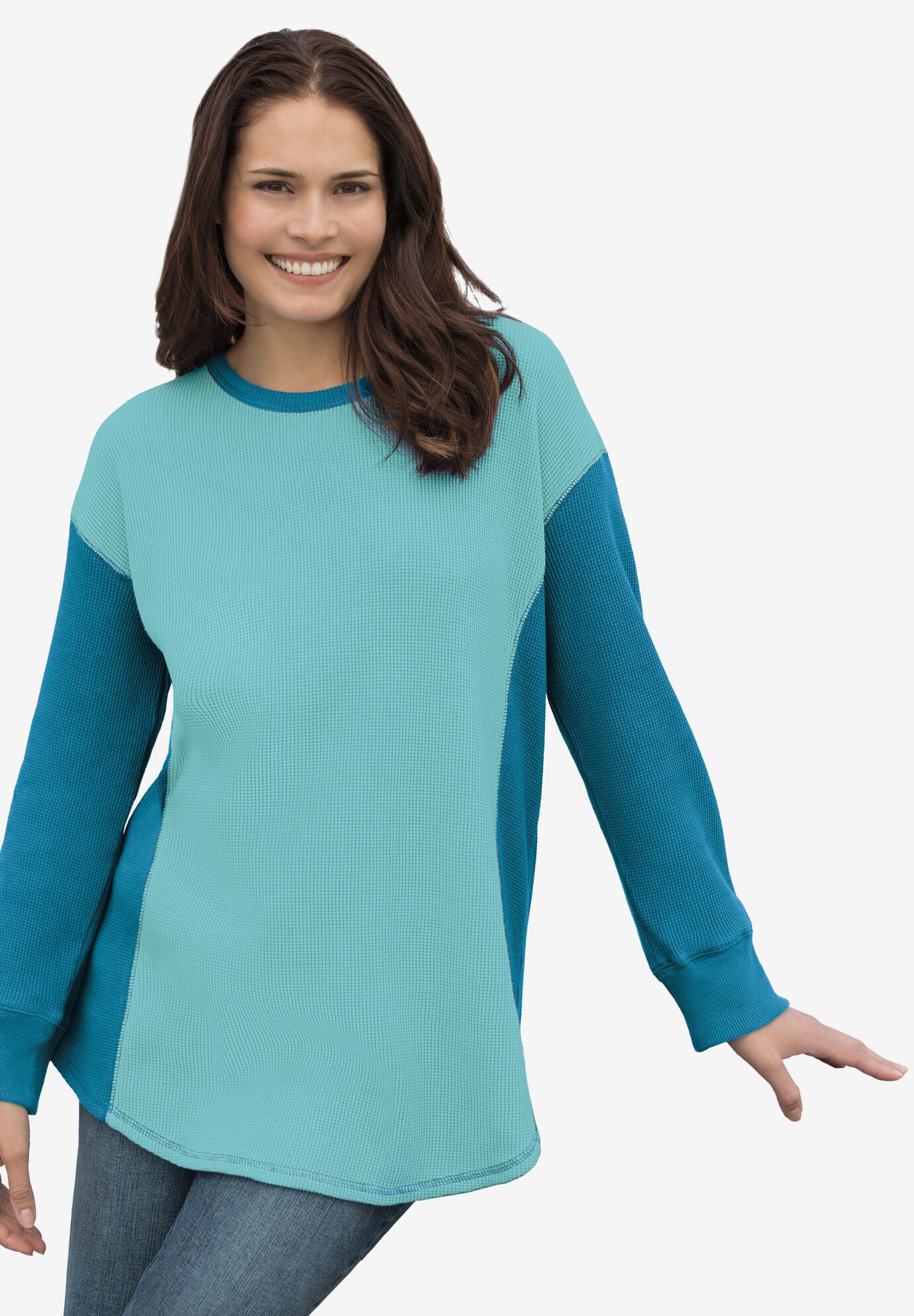 Colorblock Scoopneck Thermal Sweatshirt, , alternate image number 3