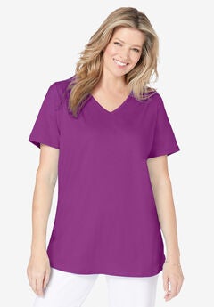 Short-Sleeve V-Neck Shirred Tee