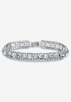 Silver Tone Tennis Bracelet Simulated Birthstones and Crystal, 7"