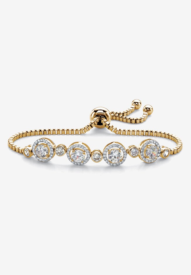Yellow Gold-Plated Halo Strand Bracelet (8mm), CZ, 9 inches Adjustable, YELLOW GOLD, hi-res image number 0