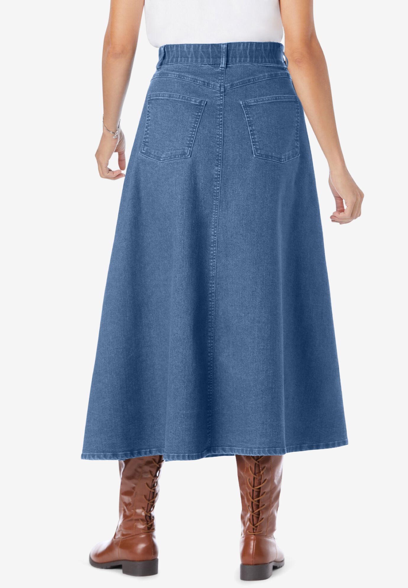 Secret Solutions™ Tummy Smoothing Maxi Skirt, MEDIUM STONEWASH, on-hover image number 1