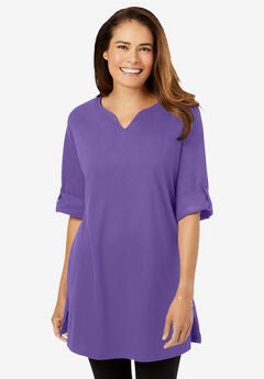Perfect Roll-Tab-Sleeve Notch-Neck Tunic