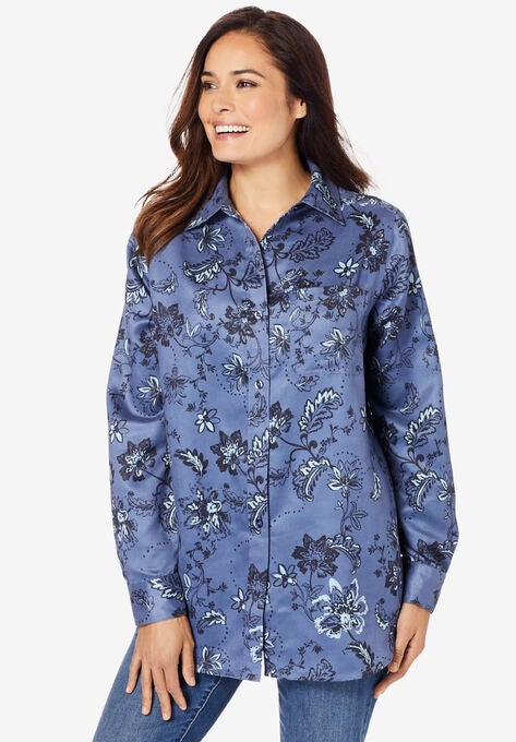 Soft Sueded Moleskin Shirt, LIGHT INDIGO SKETCHED FOLK, hi-res image number null