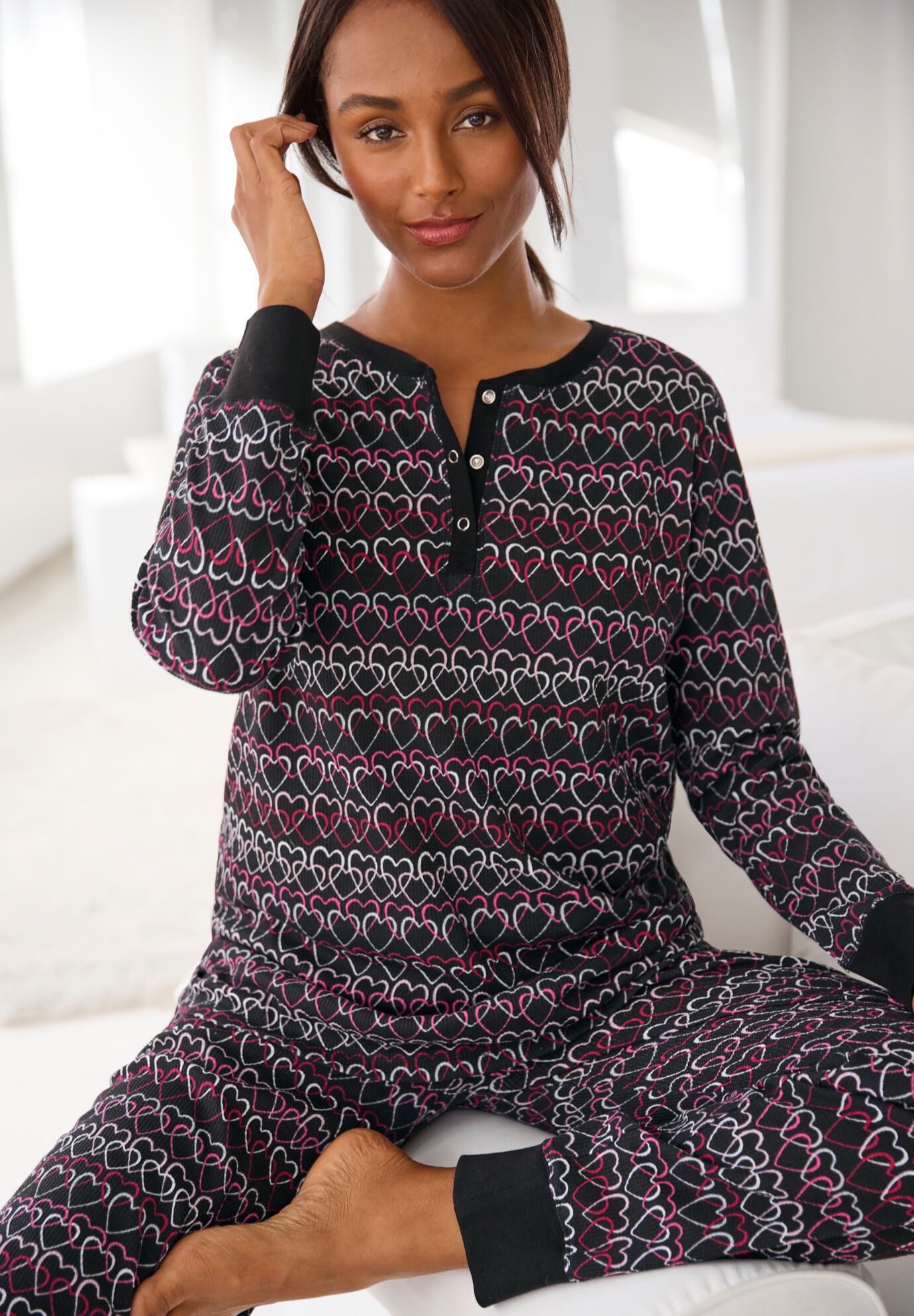 Thermal Henley Pajama Set Woman Within