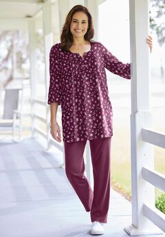 7-Day Three-Quarter Sleeve Pintucked Henley Tunic