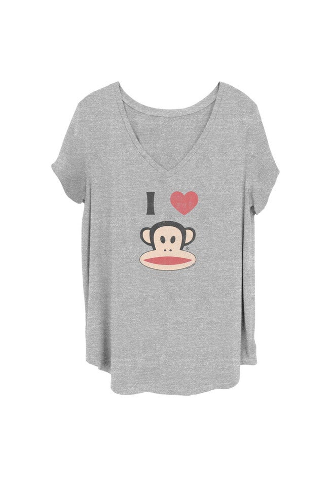 Heart Monkey Logo V-Neck T-Shirt, HEATHER GREY, hi-res image number 0