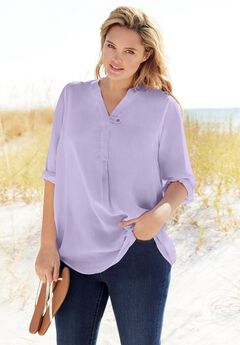 Rayon Three-Quarter Sleeve Effortless Tab-front Blouse