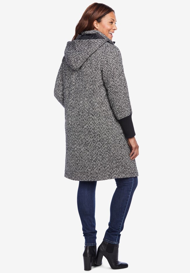 Rib-Knit Trim Wool Coat, , on-hover image number null