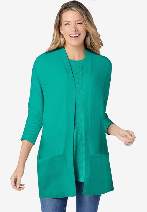 Perfect Cotton Open Front Cardigan, PRETTY JADE, hi-res image number null