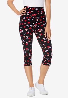 Stretch-Cotton Knit Pull-On Printed Capri Leggings