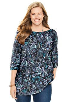 Perfect Printed Elbow-Sleeve Boatneck Tee