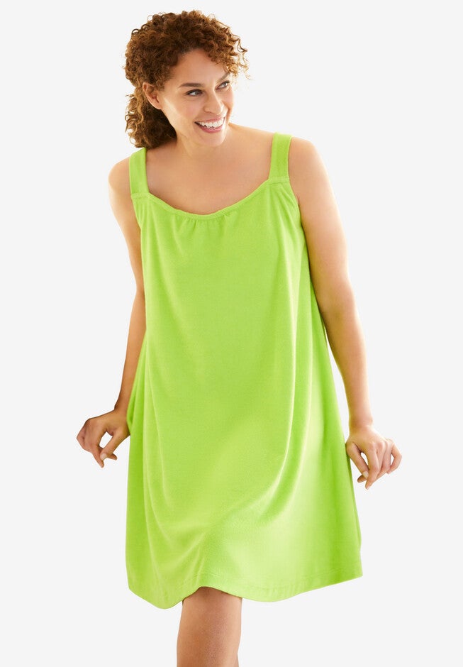 Sleeveless Terry Lounger Soft Relaxed Fit, Dark Lime Woman Within