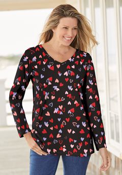 Perfect Printed Long-Sleeve V-Neck Tee