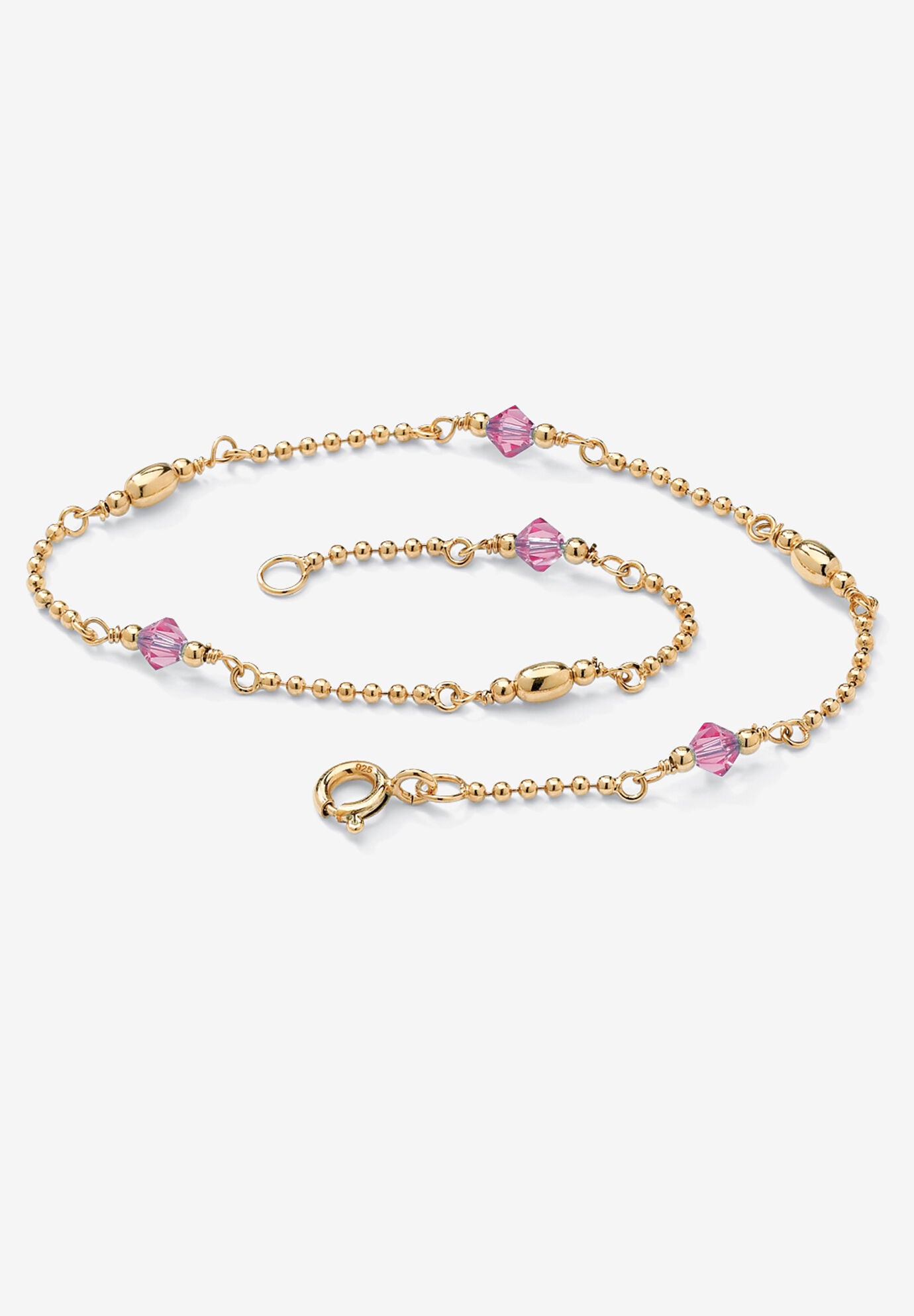Gold Over Sterling Silver Simulated Birthstone Ankle Bracelet 11 Inches