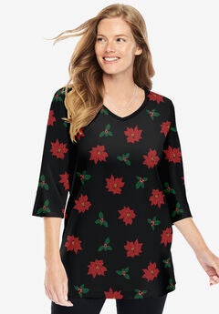 Perfect Printed Three-Quarter-Sleeve V-Neck Tunic