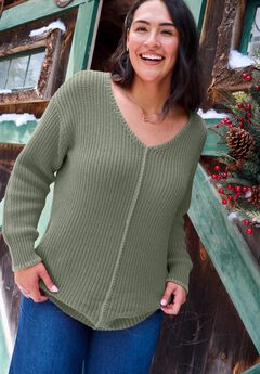 Modern Contrast V Neck Knit Pullover Tunic