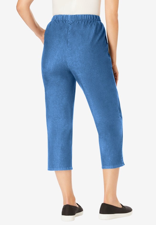Fineline Stretch Denim Pull-On Capri Jeans, LIGHT STONEWASH, on-hover image number 1