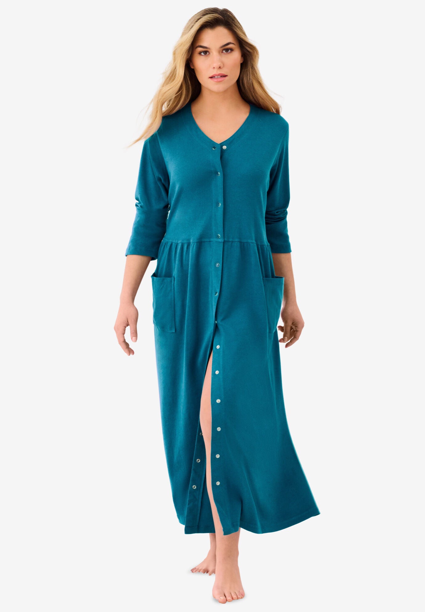Extra Long Knit Lounger with Snap Front Deep Teal