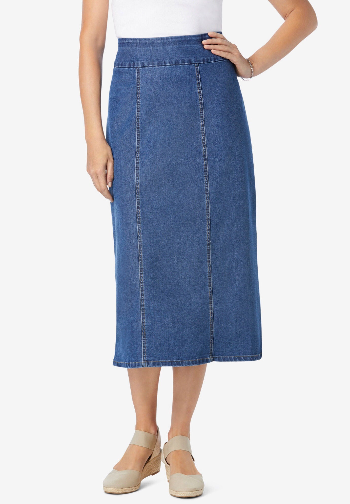 Woman within skirts clearance top