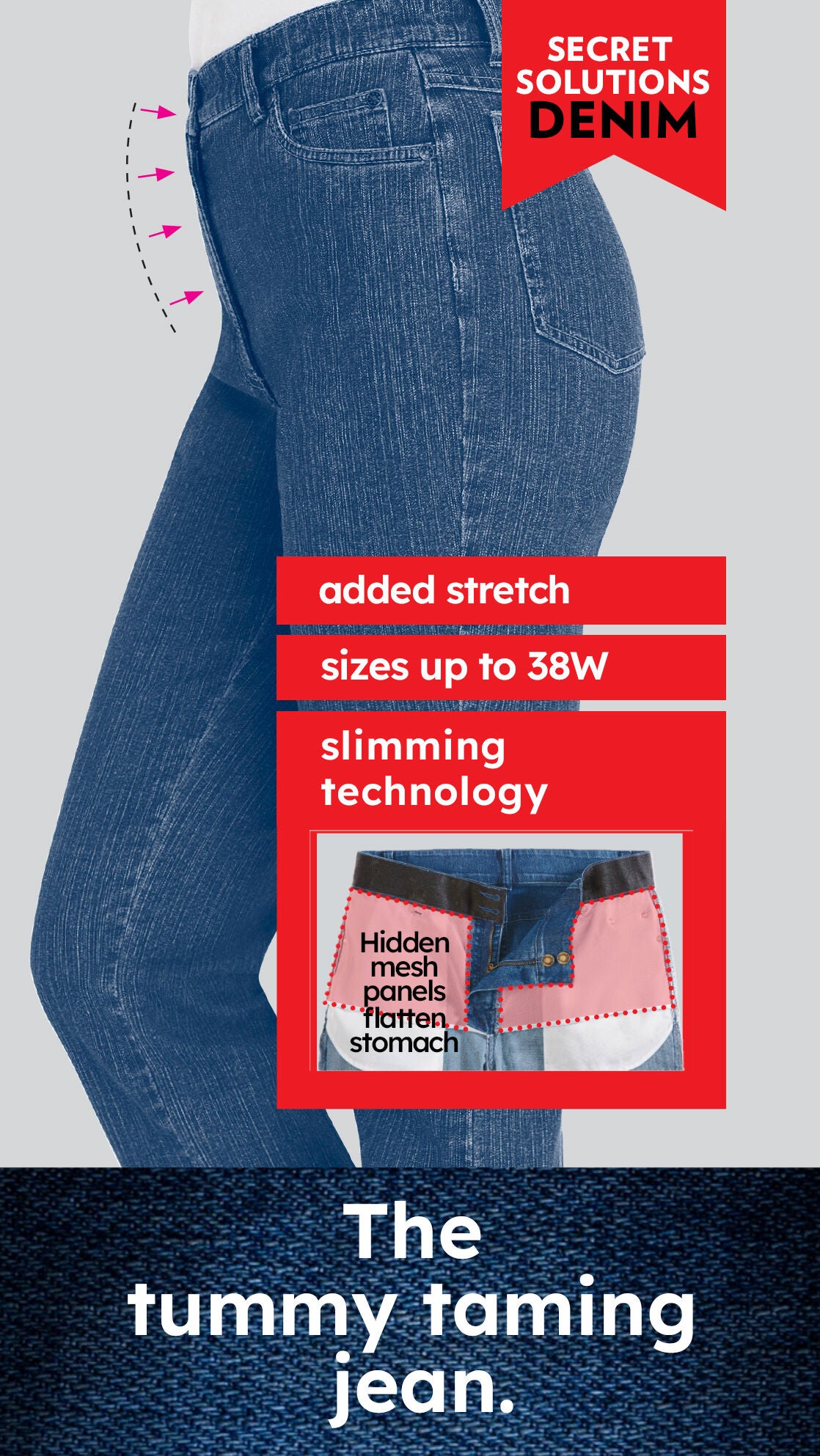 Secret Solutions&trade; Tummy Smoothing Bootcut Stretch Denim Jeans, , alternate image number 2