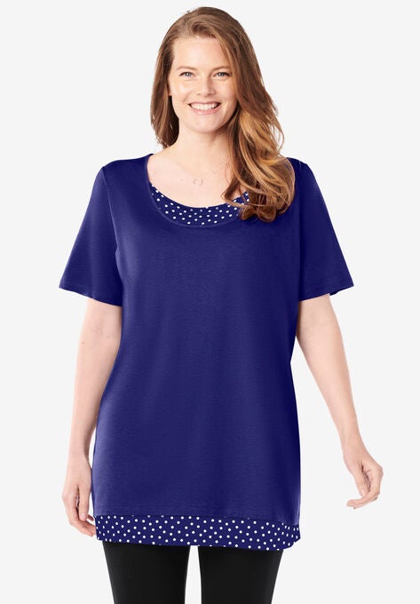 Layered-Look Print Tunic, NAVY DOT, hi-res image number null