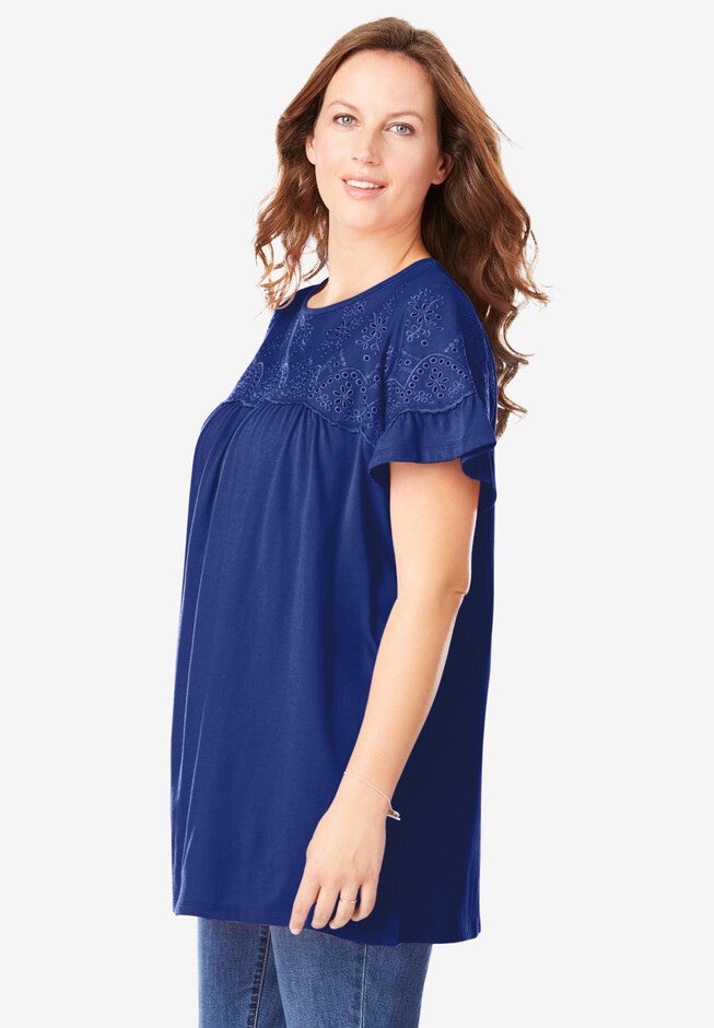 Flutter Sleeve Eyelet Tunic, , alternate image number null