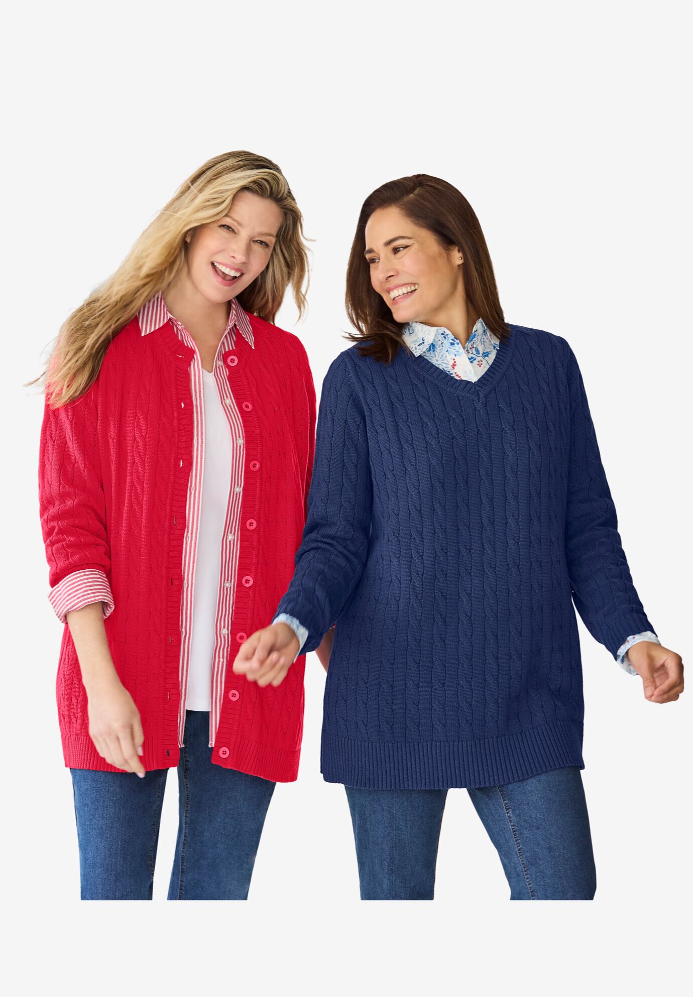 Cable Knit Cardigan Sweater Pure Cotton Black Woman Within