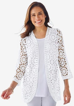 Curved Hem Pointelle Cardigan