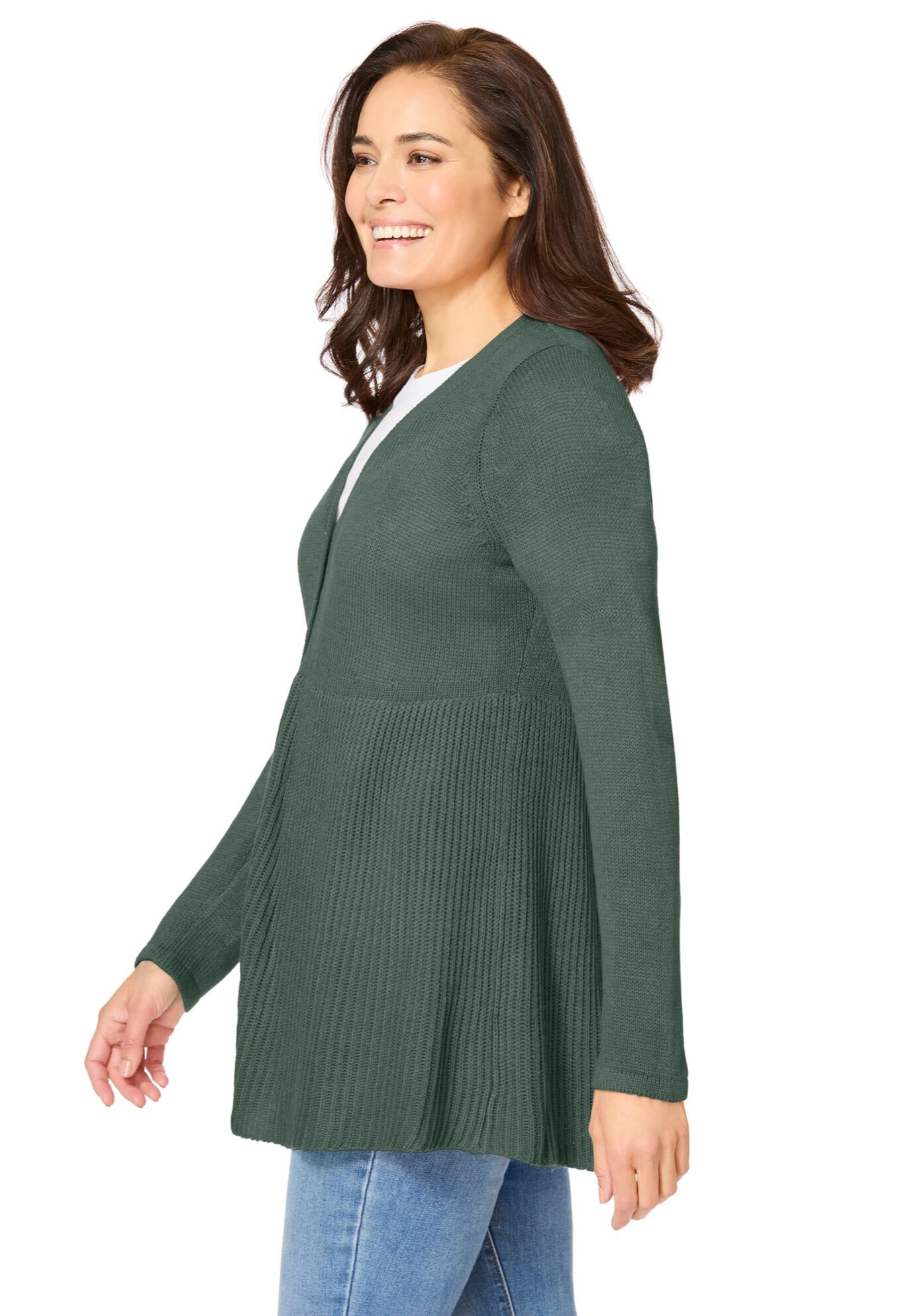 Babydoll Cardigan Sweater, PINE, alternate image number 2