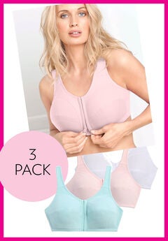 3-Pack Front-Close Cotton Wireless Bra