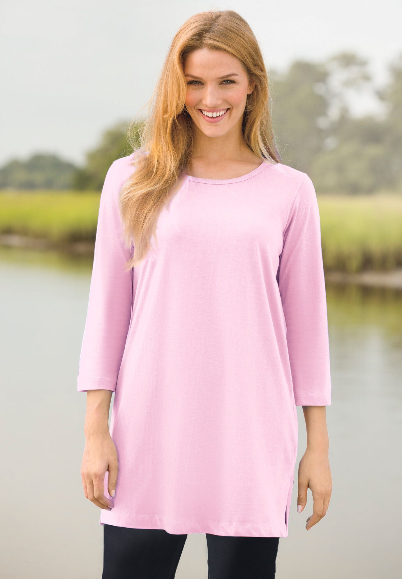 Perfect Printed Three-Quarter-Sleeve Scoopneck Tunic, , alternate image number 7