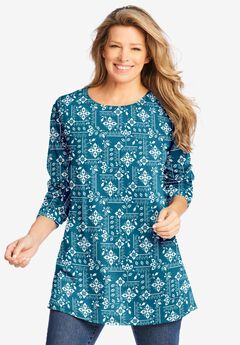 Perfect Printed Long-Sleeve Crewneck Tunic
