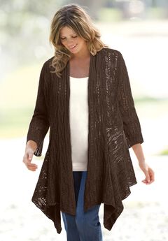 Open Front Pointelle Cardigan Sweater
