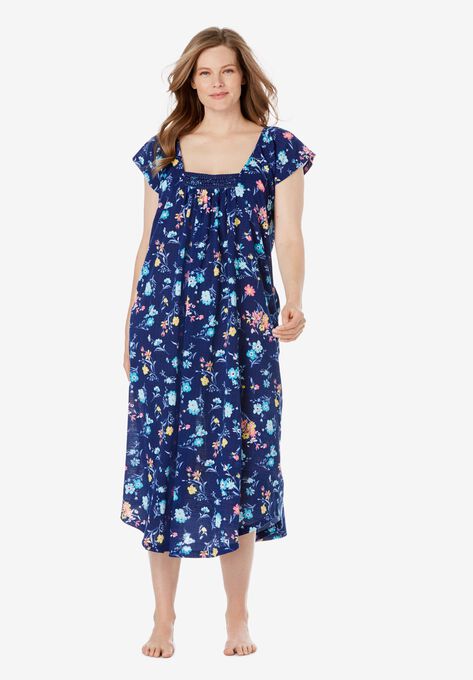 Whisperweight Gauze Nightgown , EVENING BLUE FLORAL, hi-res image number null