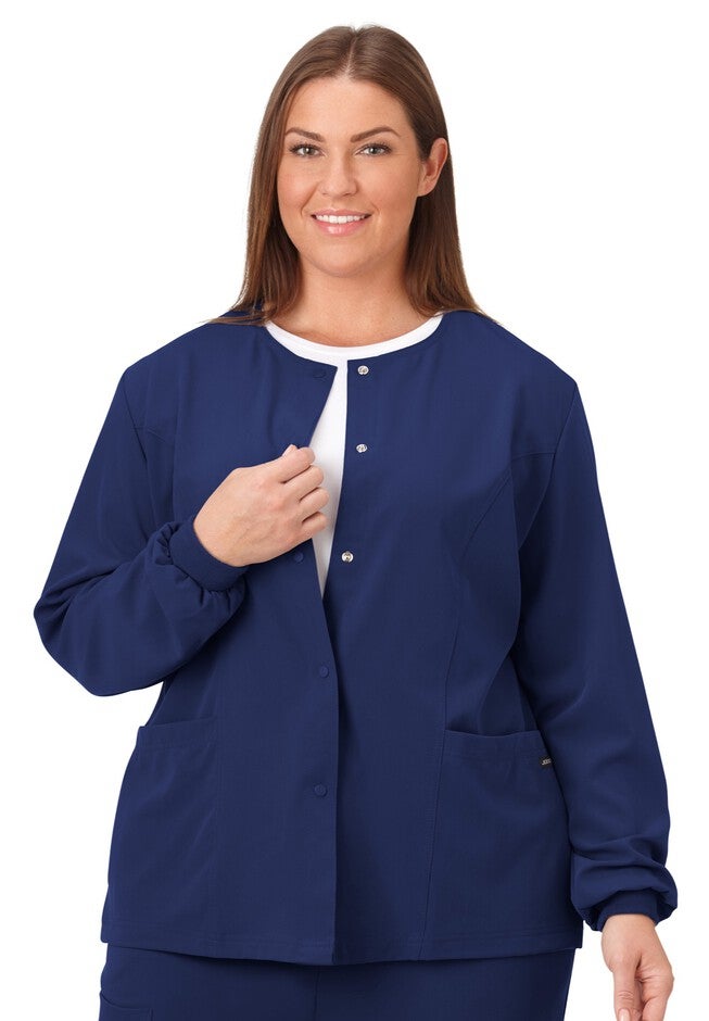 Jockey Scrubs Women's Snap to it Warm-Up Jacket, NEW NAVY, hi-res image number 0