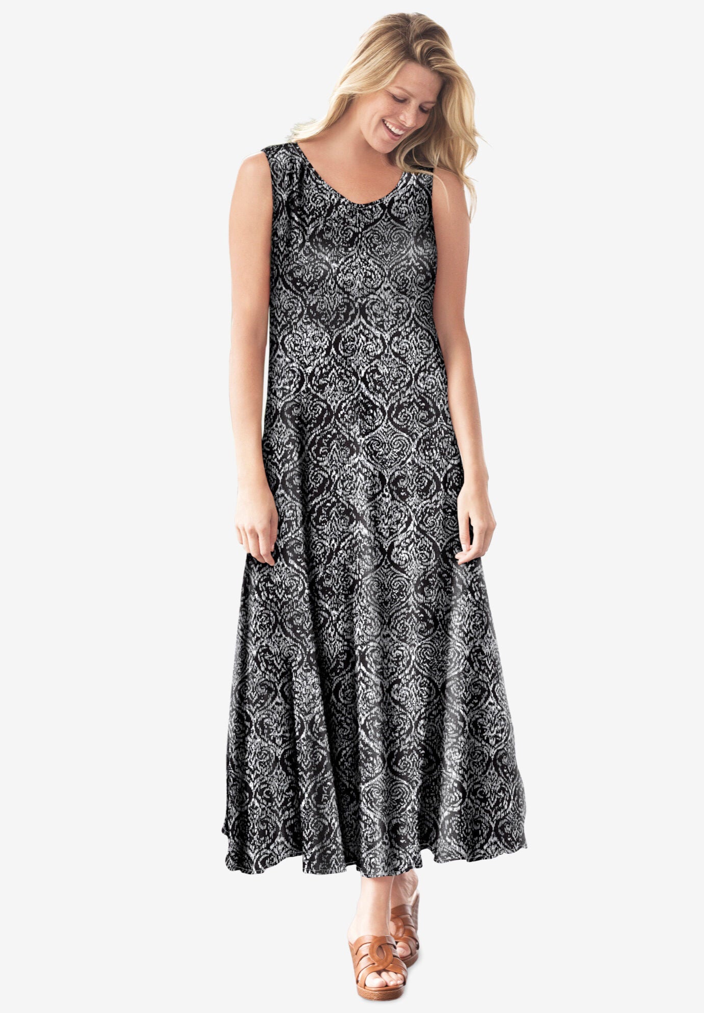 Sleeveless Crinkle A Line Dress Woman Within