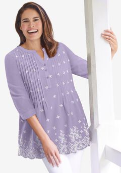 Embroidered Pintuck Tunic