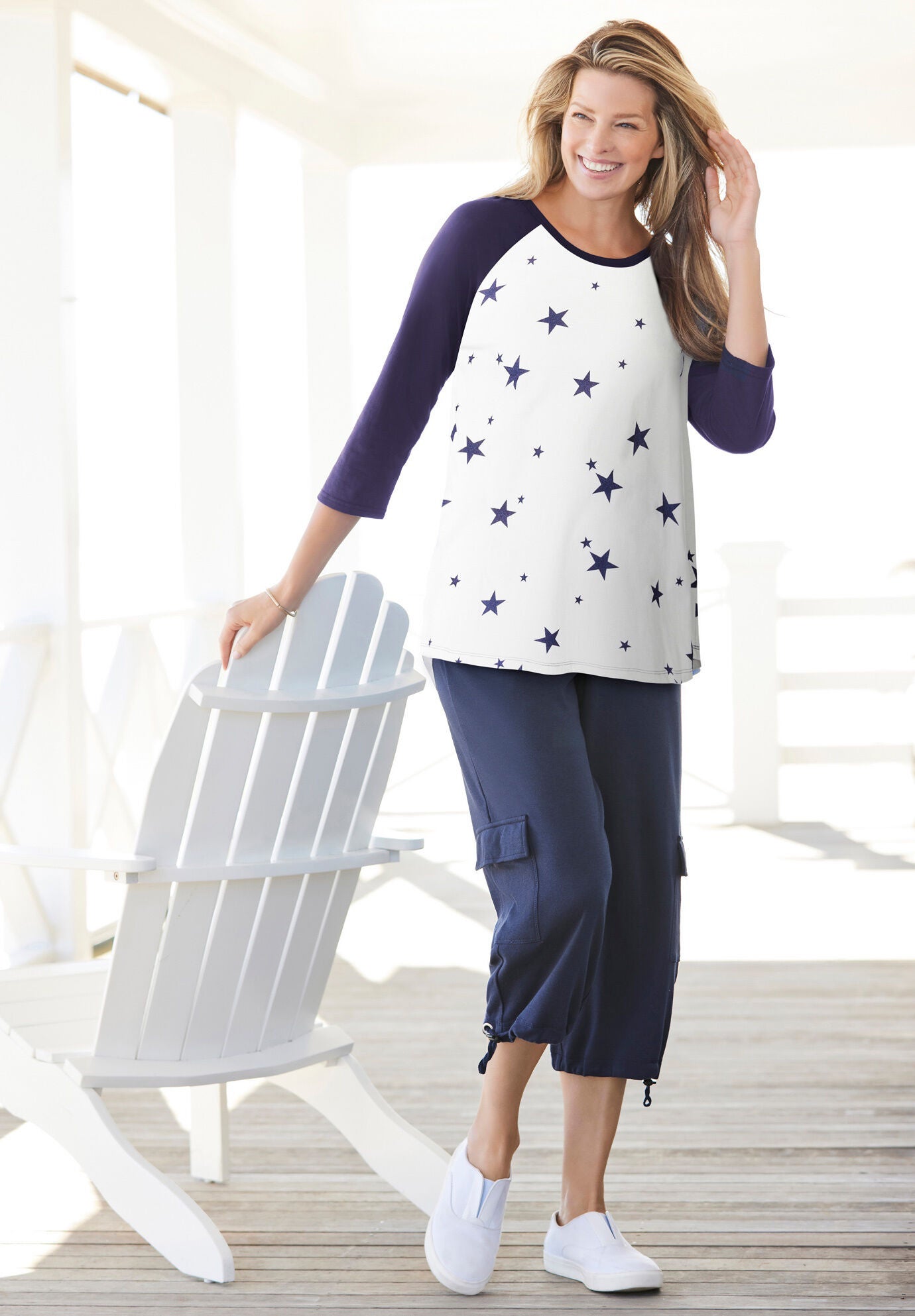 Three Quarter Sleeve Baseball Tee Woman Within