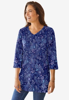 Perfect Printed Three-Quarter-Sleeve V-Neck Tunic