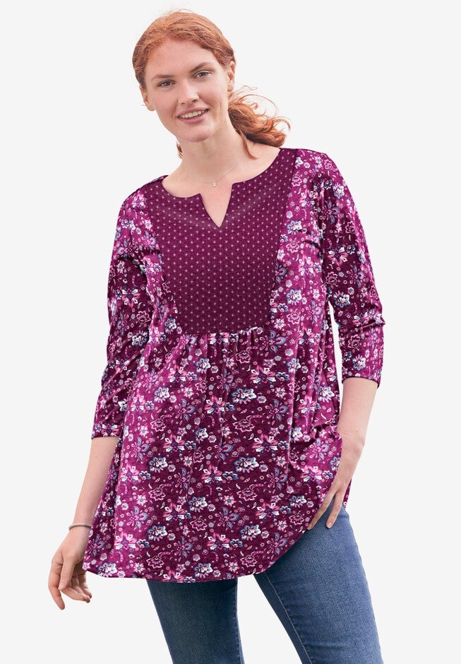 Mixed Print Tunic, DEEP CLARET PLAYFUL PAISLEY, hi-res image number null