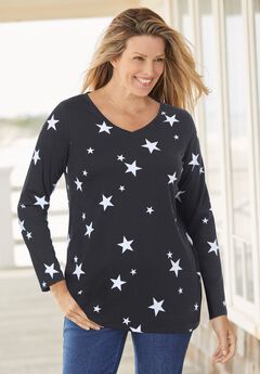 Perfect Printed Long-Sleeve V-Neck Tee