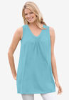 Perfect Sleeveless Shirred V-Neck Tunic, SEAMIST BLUE, hi-res image number null