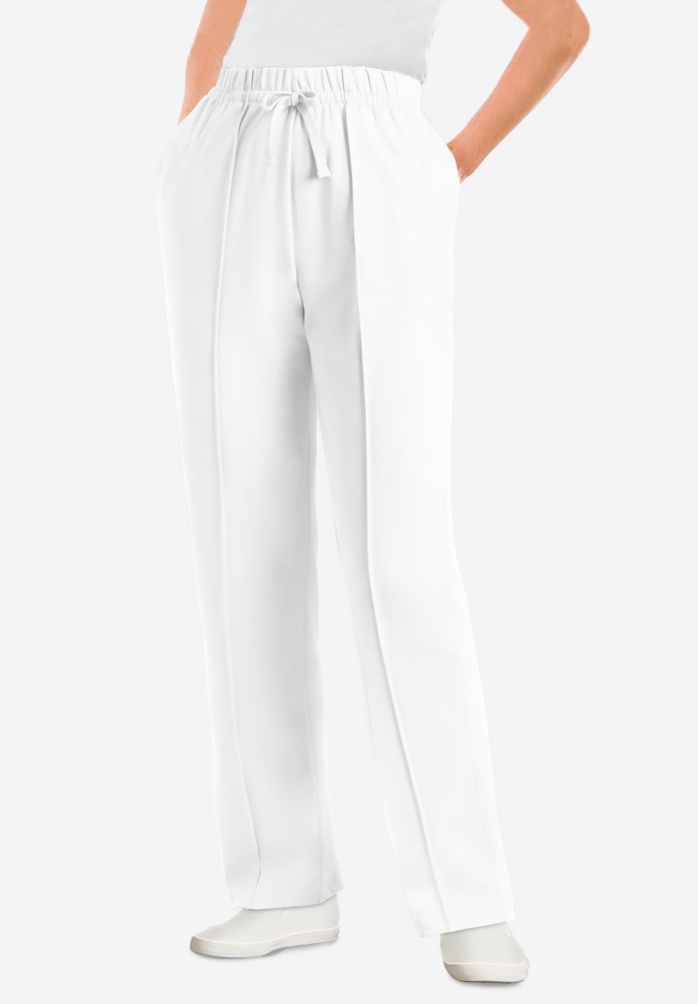 Easy Going Knit Pull-On Drawstring Pants, WHITE, hi-res image number 0