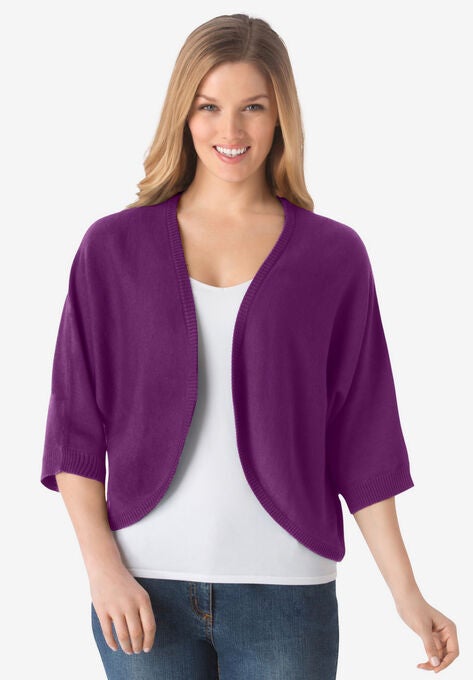 Rib Trim Cardigan Shrug, PLUM PURPLE, hi-res image number null