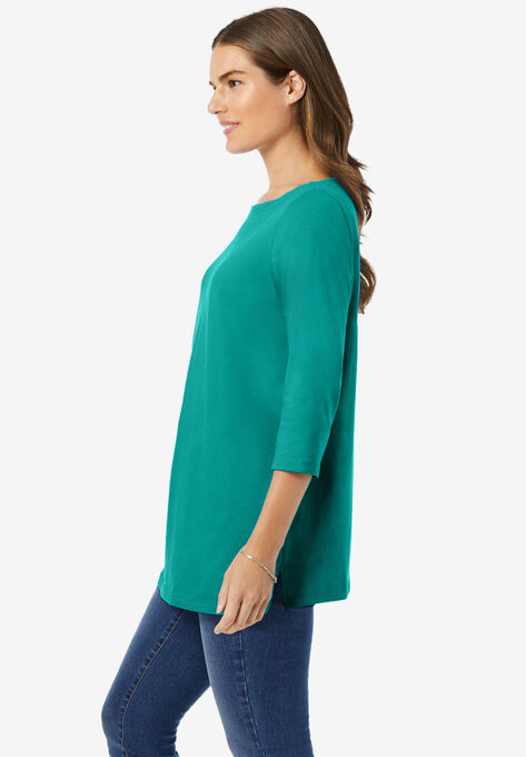Perfect Three-Quarter Sleeve Boat-Neck Tee, , alternate image number null